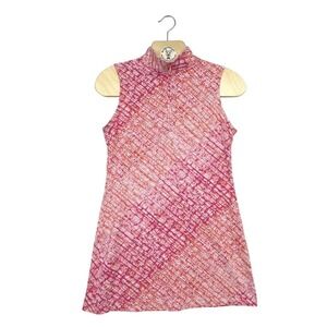 IBKUL Women's Sleeveless Zip Golf Dress Pink Orange Print‎ Size S